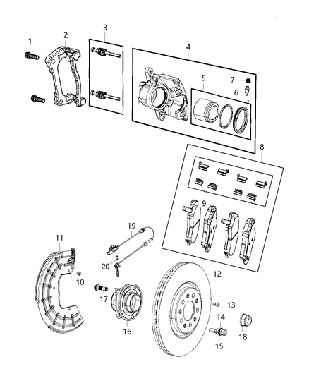 2016 Chrysler 200 ABS Sensor, Front Diagram for 68160057AC