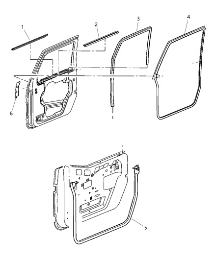 2018 Jeep Wrangler JK (Previous-generation) Weatherstrips - Front Door Diagram