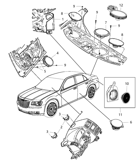 2014 Chrysler 300 Speaker Sub Woofer Diagram for 1WQ34DX9AC