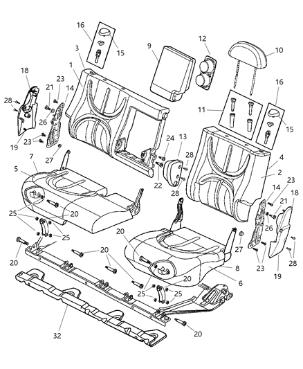 2000 Dodge Durango Rear Seats, Second Seat Diagram 2 - Thumbnail