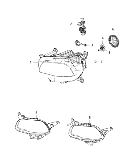 2016 Jeep Cherokee Headlamp Assembly, Black Bezel, Front Passenger Side Diagram for 68102846AE