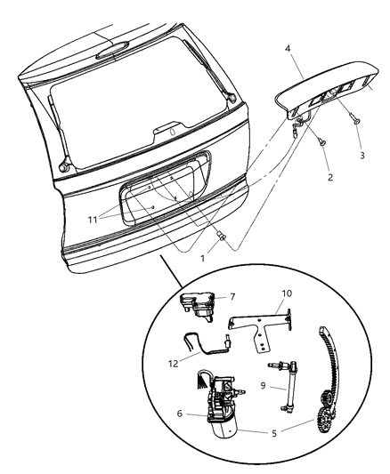 2007 Dodge Caravan Liftgate Panel - Handle And Motor Diagram