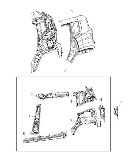 2019 Jeep Renegade Quarter Panel, Rear Outer Passenger Side Diagram for 68263222AA