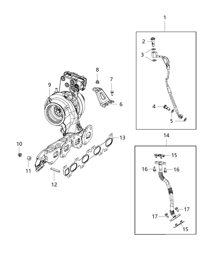 2018 Jeep Wrangler All-new Model Turbocharger And Oil Hoses / Tubes Diagram 3 - Thumbnail