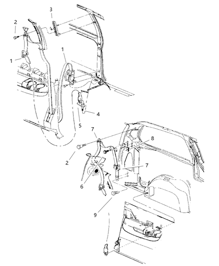 2000 Dodge Caravan Lap & Shoulder Belt, Tan, Rear Outer Diagram for SL67RK5AA