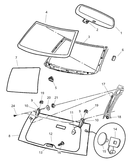 2003 Jeep Grand Cherokee Mirror Inside Rearview Diagram for 4805332AB