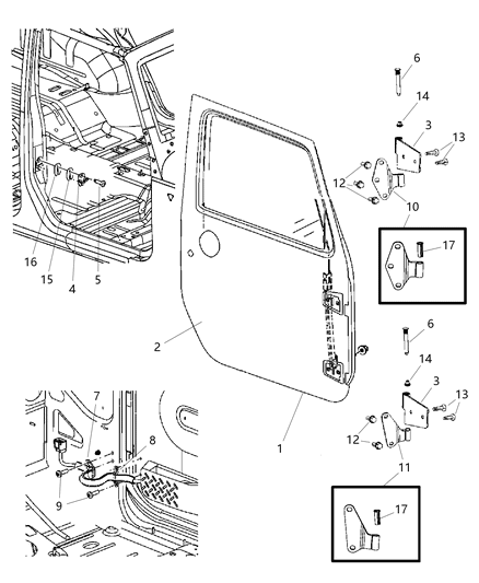 2014 Jeep Wrangler Front Door, Shell And Hinges Diagram 1 - Thumbnail