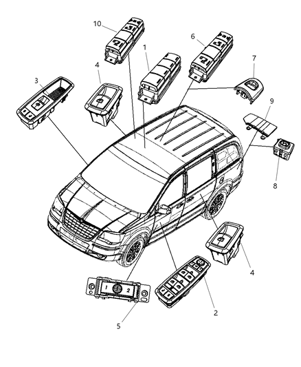 2008 Dodge Grand Caravan Switch Power Window Diagram for 68029178AA