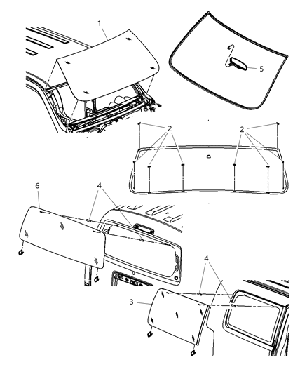 2007 Dodge Nitro Windshield, Quarter Window, Backlite And Mirror Diagram