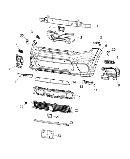 2017 Jeep Grand Cherokee Grille Fascia Center Diagram for 68273048AA