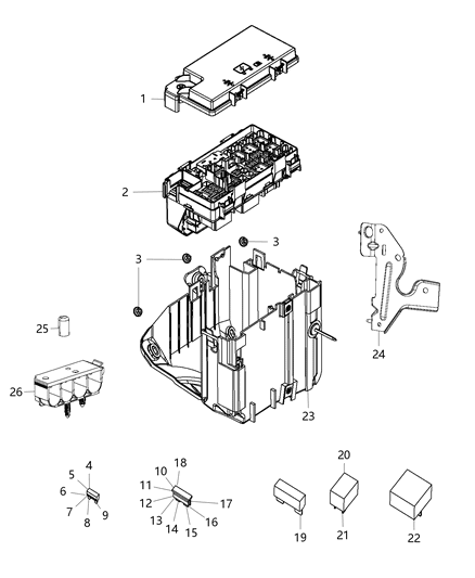 2018 Jeep Grand Cherokee Mini Fuse, Front Diagram for 68100748AB