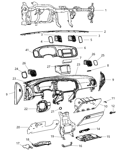 2018 Dodge Charger Instrument Panel of Interior Trim Diagram