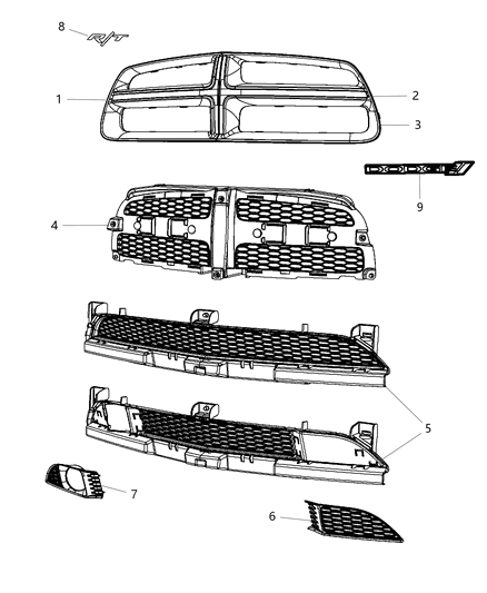 2014 Dodge Charger Grille, Front Upper Diagram for 68092613AA