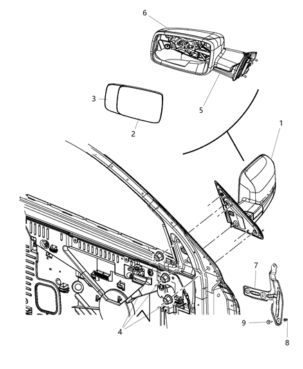2015 Ram 3500 Mirror Outside Rearview Diagram for 68142673AF