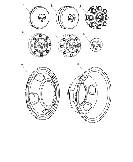 2017 Ram 3500 Cab Chassis Wheel Covers & Center Caps Diagram