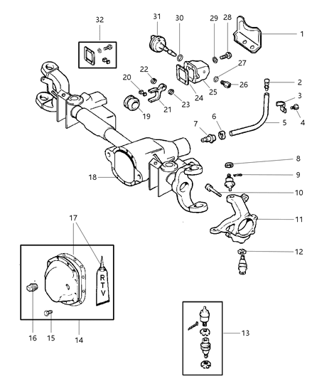 2000 Dodge Ram 3500 Quad & Club Cab Front Axle Housing Diagram