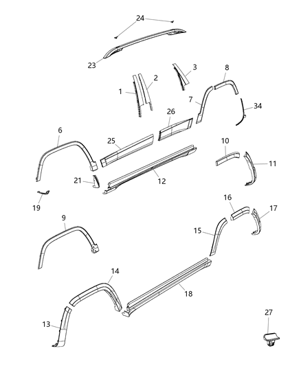 2016 Jeep Cherokee Side Rail Roof Rack Diagram for 55112731AB