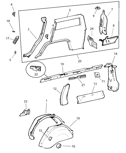 1999 Jeep Cherokee Panels - Rear Quarter Diagram 2 - Thumbnail