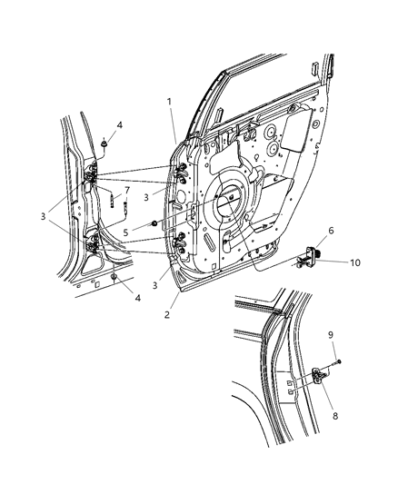 2008 Chrysler Pacifica Rear Door - Shell & Hinges Diagram