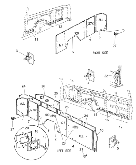 1997 Dodge Ram Van Trim Panel Retainer, Center Inner Diagram for 6035930AA