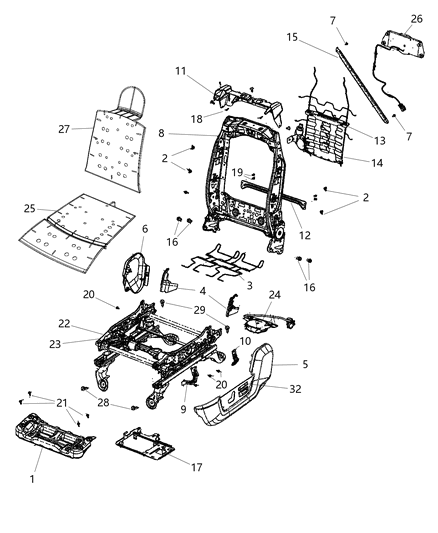 2015 Ram 3500 Pickup Adjusters, Recliners & Shields - Driver Seat Diagram