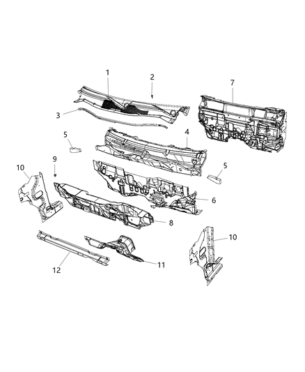 2017 Jeep Compass Cowl, Dash Panel & Related Parts Diagram