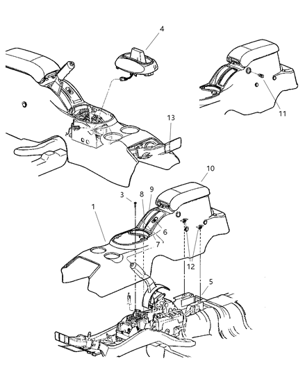 2003 Chrysler Sebring Console Base, Dark Gray, Center Diagram for YC581DVAA