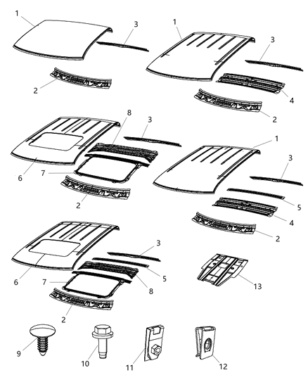 2014 Ram 1500 Header Roof Front Diagram for 68191199AA