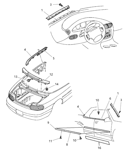 2000 Chrysler Sebring Molding Front Door Diagram for SB46VTEAA