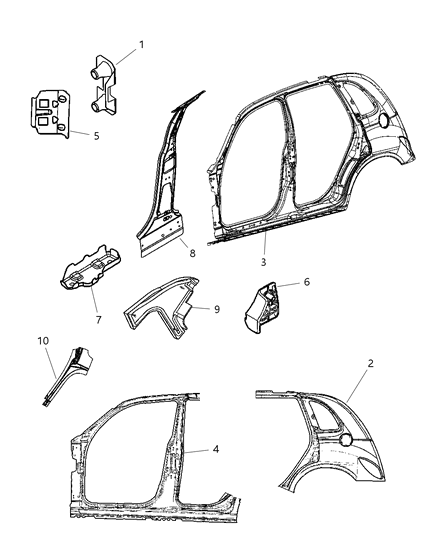 2010 Chrysler PT Cruiser Quarter Panel, Rear Diagram for 5066401AH