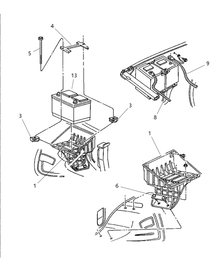 2002 Dodge Ram 2500 Regular Cab Battery Tray & Cables Diagram