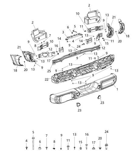 2020 Jeep Wrangler Bumper, Rear Diagram 2 - Thumbnail