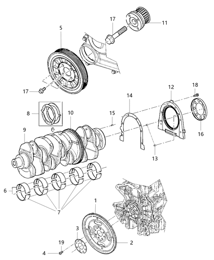 2010 Jeep Wrangler Crankshaft , Crankshaft Bearings , Damper And Flywheel Diagram 1 - Thumbnail