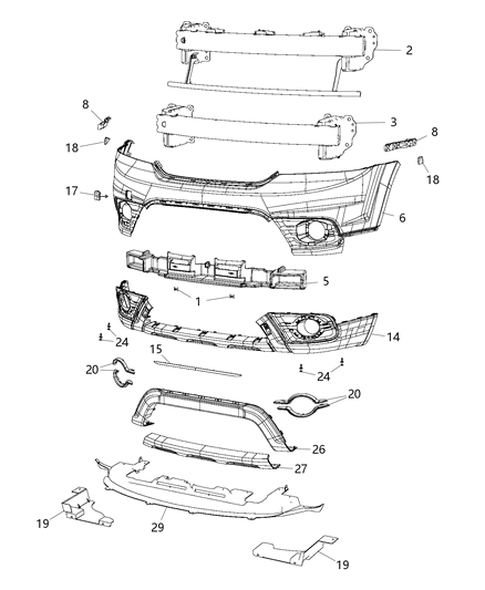 2017 Dodge Journey Fascia, Front Diagram 1 - Thumbnail