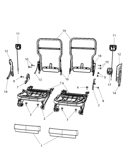 2008 Chrysler Pacifica Frame Third Row Seat Cushion Diagram for 68002382AA
