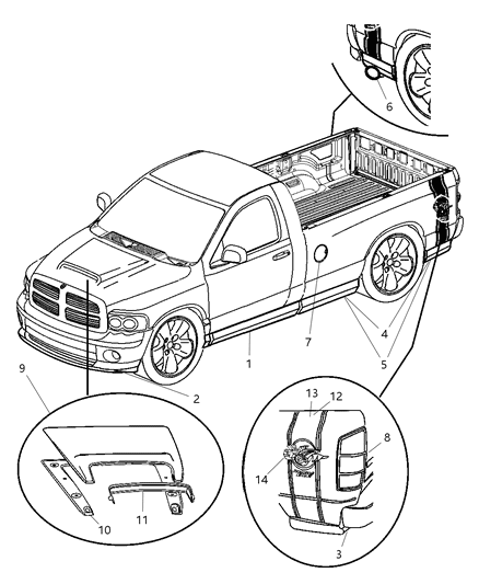 2004 Dodge Ram 1500 Exhaust Tip Tailpipe Diagram for 82207131