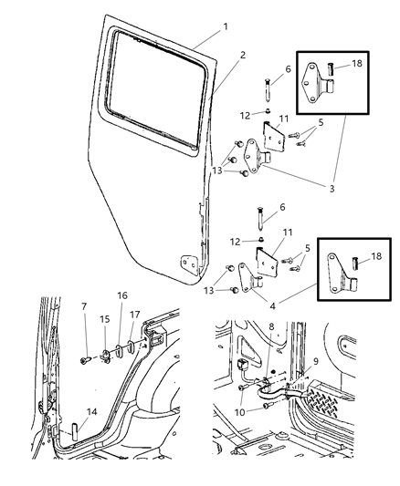 2008 Jeep Wrangler Rear Door - Shell & Hinges Diagram 1 - Thumbnail