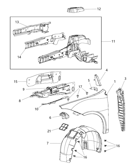 2013 Dodge Dart Panel Fender Diagram for 68082972AA