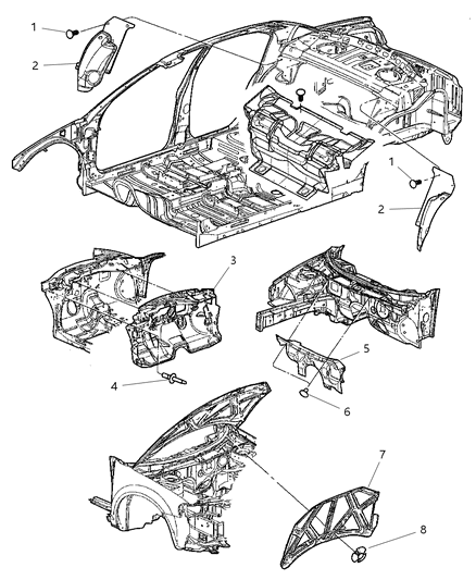 2003 Chrysler Sebring Sedan & Convertible Cowl And Dash Panel Silencers Diagram