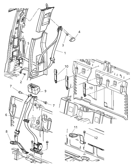 2011 Ram Dakota Seat Belts Rear Diagram 1 - Thumbnail