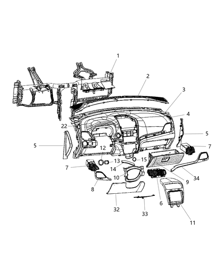 2013 Dodge Journey Instrument Panel of Interior Trim Diagram