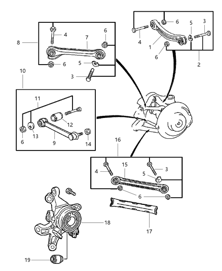 2006 Chrysler Crossfire Bushing Control Arm Diagram for 5114234AA