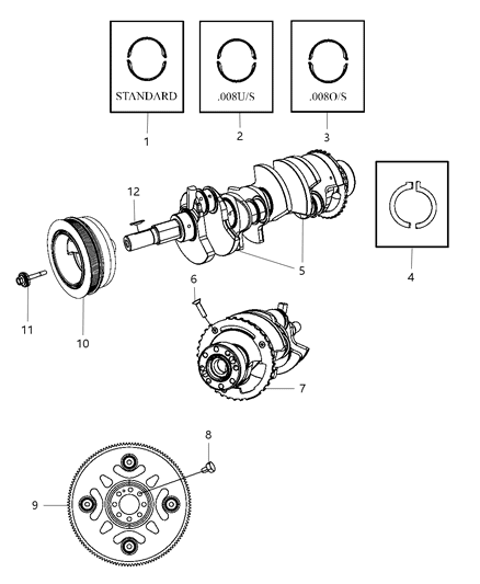 2010 Chrysler 300 Crankshaft , Crankshaft Bearings , Damper And Flexplate And Flywheel Diagram 4 - Thumbnail