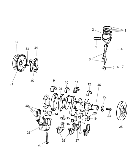 1999 Dodge Durango Crankshaft , Piston & Torque Converter Diagram 1 - Thumbnail