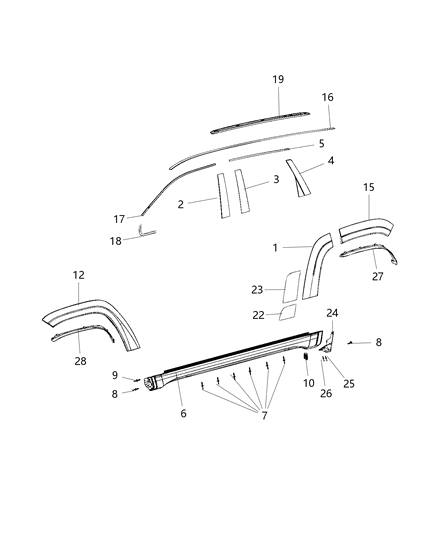 2018 Jeep Grand Cherokee Molding Day Light Opening Front Door Diagram for 68278635AC