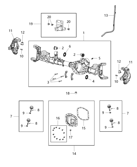 2019 Jeep Wrangler Housing And Vent of Front Axle; Differential And Drive Line Diagram
