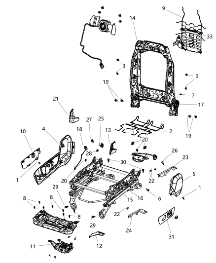 2011 Ram 3500 Pickup Adjusters, Recliners & Shields - Passenger Seat Diagram