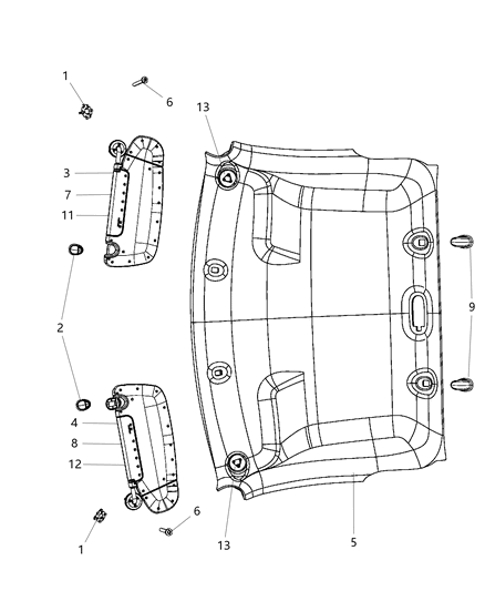 2012 Ram 3500 Sunvisor, Passenger Side Diagram for 1HQ28BD1AC