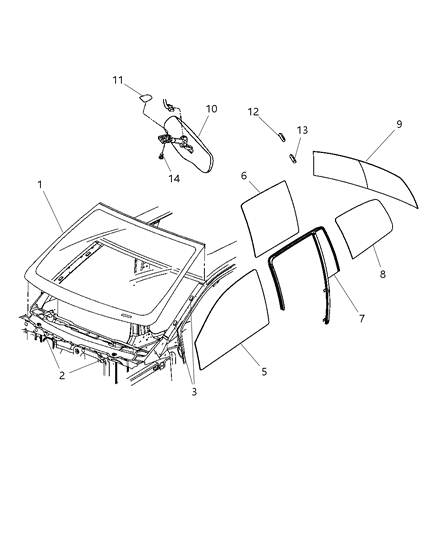 2008 Dodge Durango Windshield, Front Diagram for 5114521AB