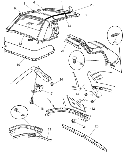 2000 Chrysler Sebring Insert, Folding Top Trackstrip Attaching Diagram for 4724359
